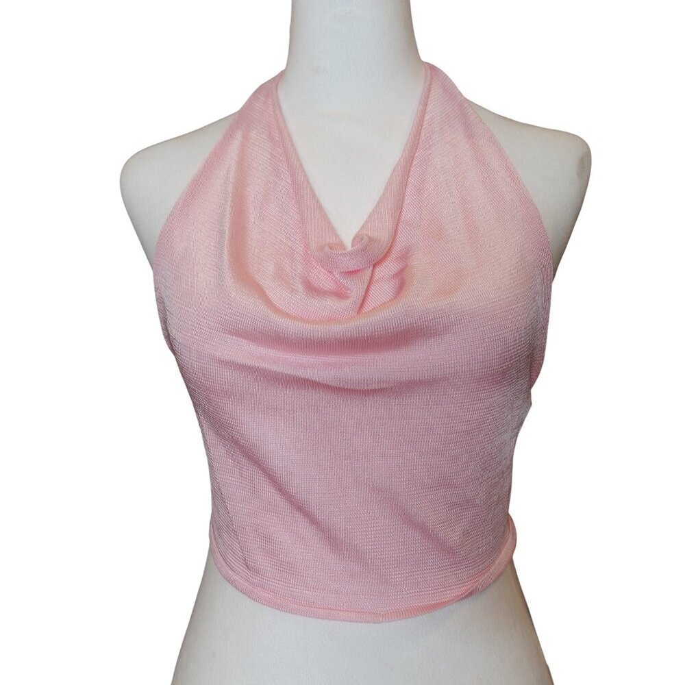 AYA MUSE Cinnabar Knit Draped Halter Top in Light pink Women's size S NEW $220